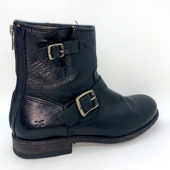 Frye Leather Ankle Moto Boots Black 8 Bikercore Strappy Buckle Zip Up - Picture 5 of 16